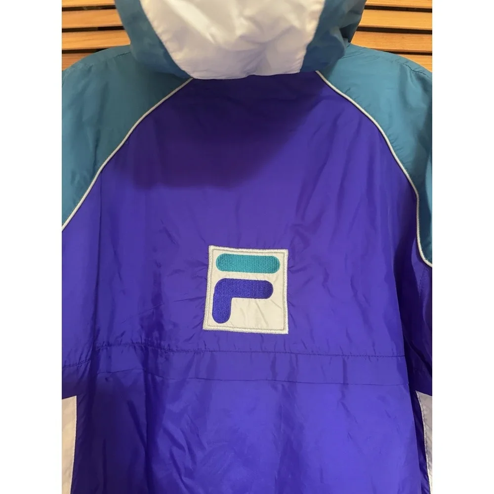 VTG 90s y2k FILA Colorblock Spell Out Hooded Anorak Jacket Pullover Sz S Purple - Picture 10 of 10